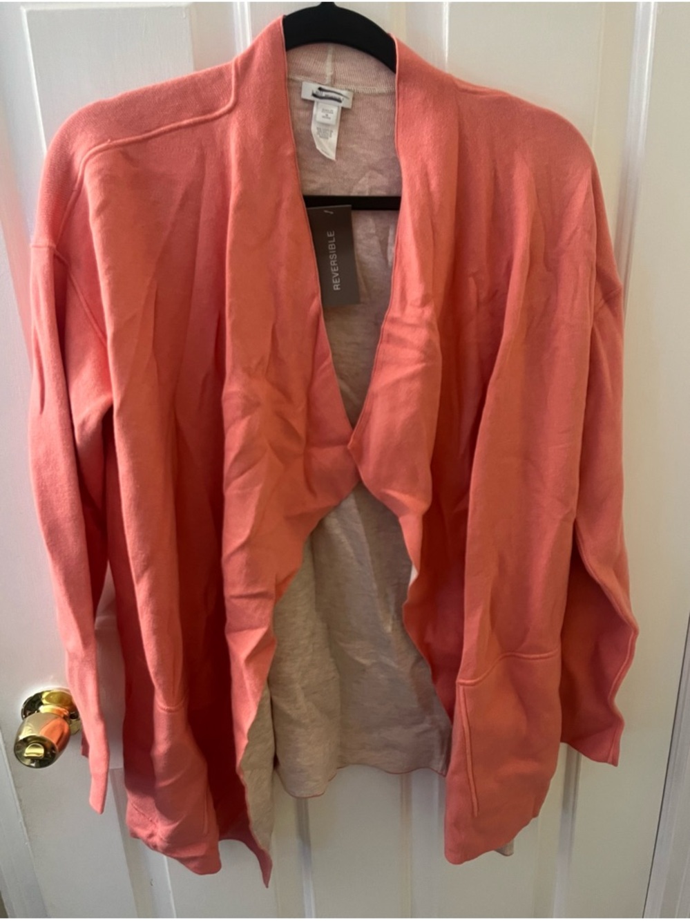 J. Jill Reversible Coral & Cream Open-Front Cardigan